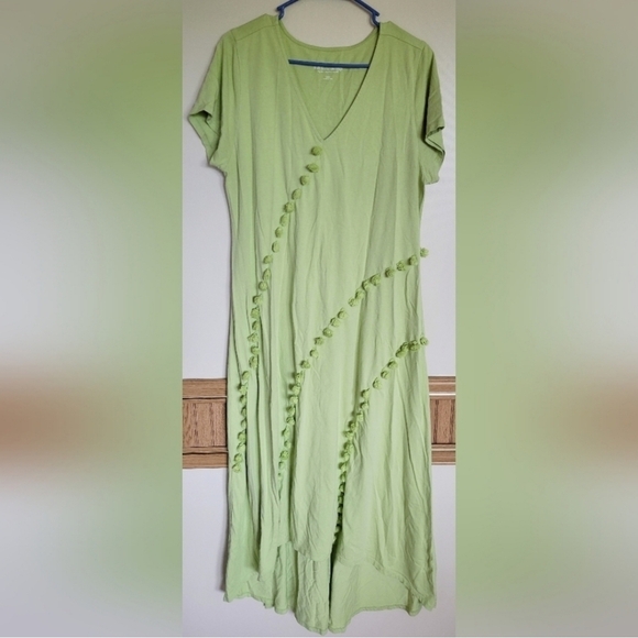 Soft Surroundings Women's Green Pom Pom Alana Maxi Dress Size Large - Picture 1 of 5